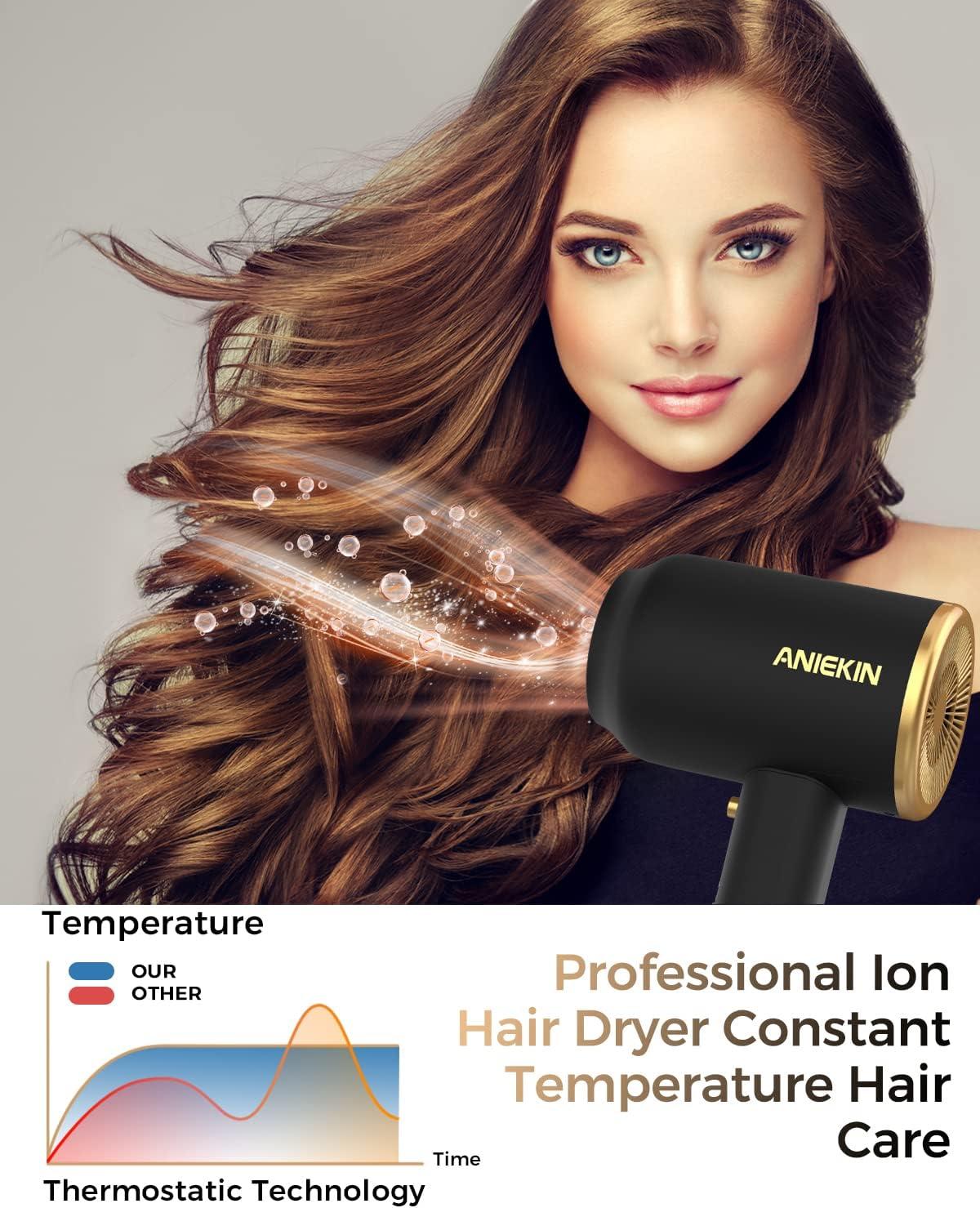 Hair Blow Dryer 1875W with Diffuser, Travel Ionic Hair Dryer, Constant