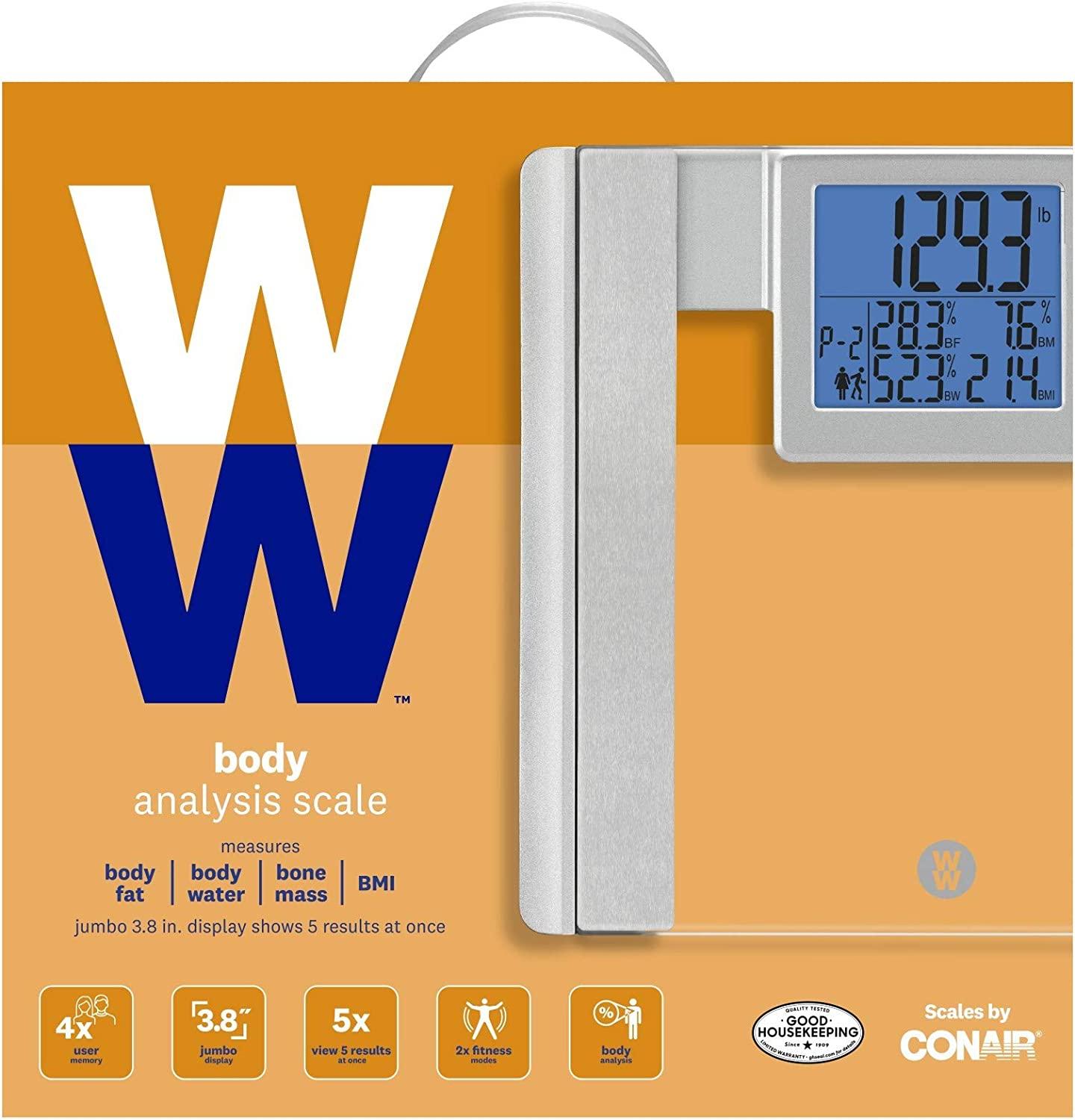 WW Scales by Conair Body Analysis Glass Bathroom Scale 4 User Memory