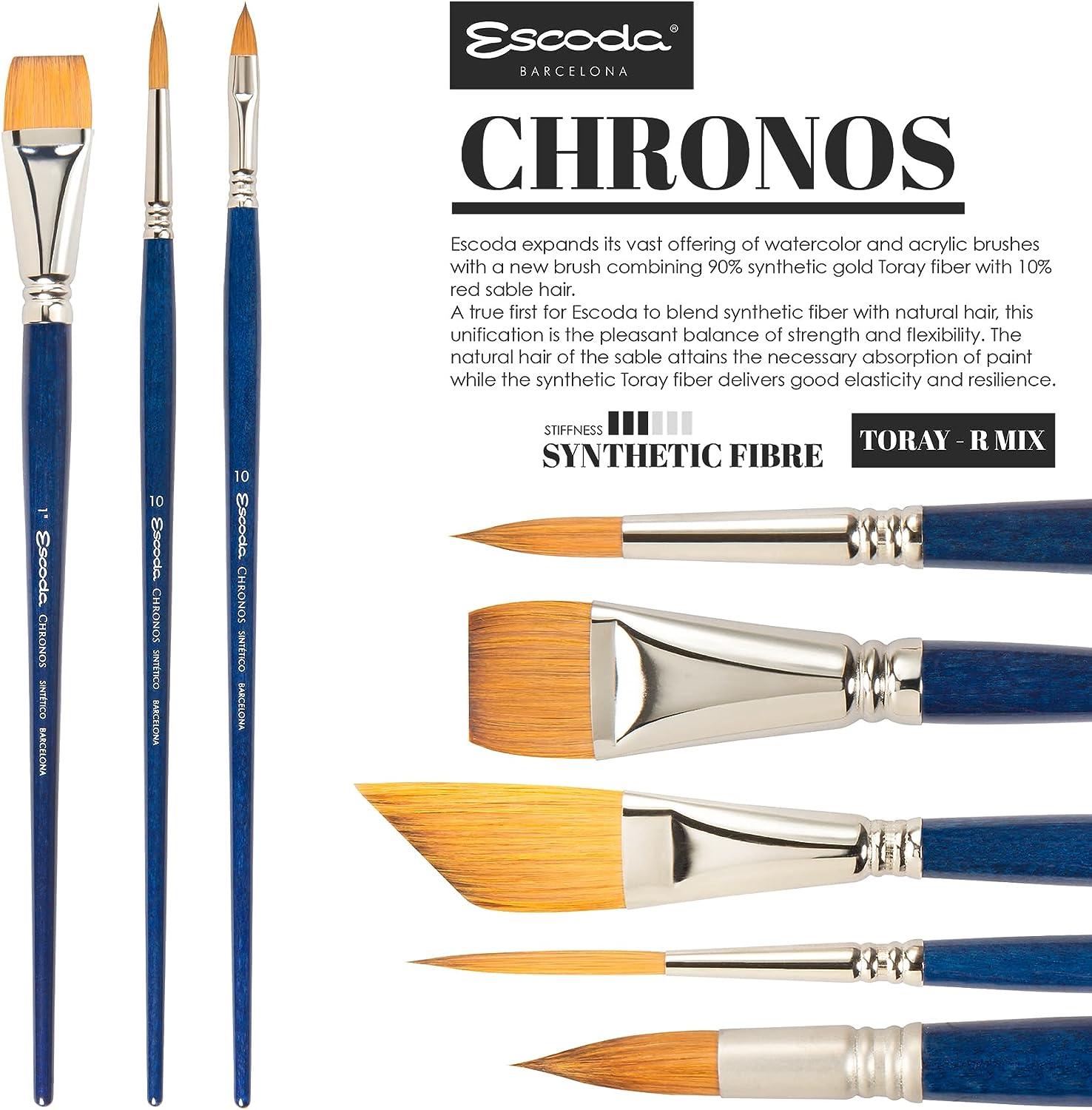 Escoda Chronos Series 1351 Artist Watercolor & Acrylic Paint Brush,  Synthetic Toray Fiber & Red Sable Blend, Pointed Round, Size 4 Size 4  Pointed Round