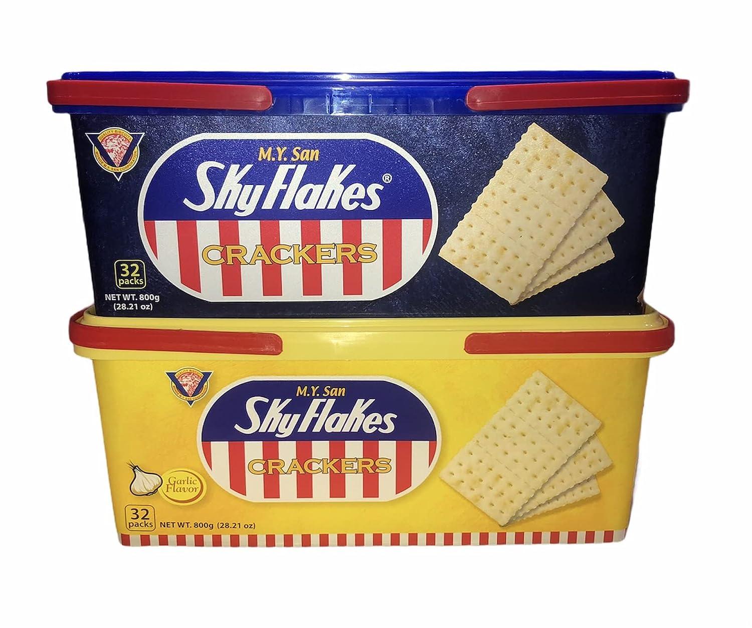 M.Y. San Skyflakes Crackers Original & Garlic Flavor Duo