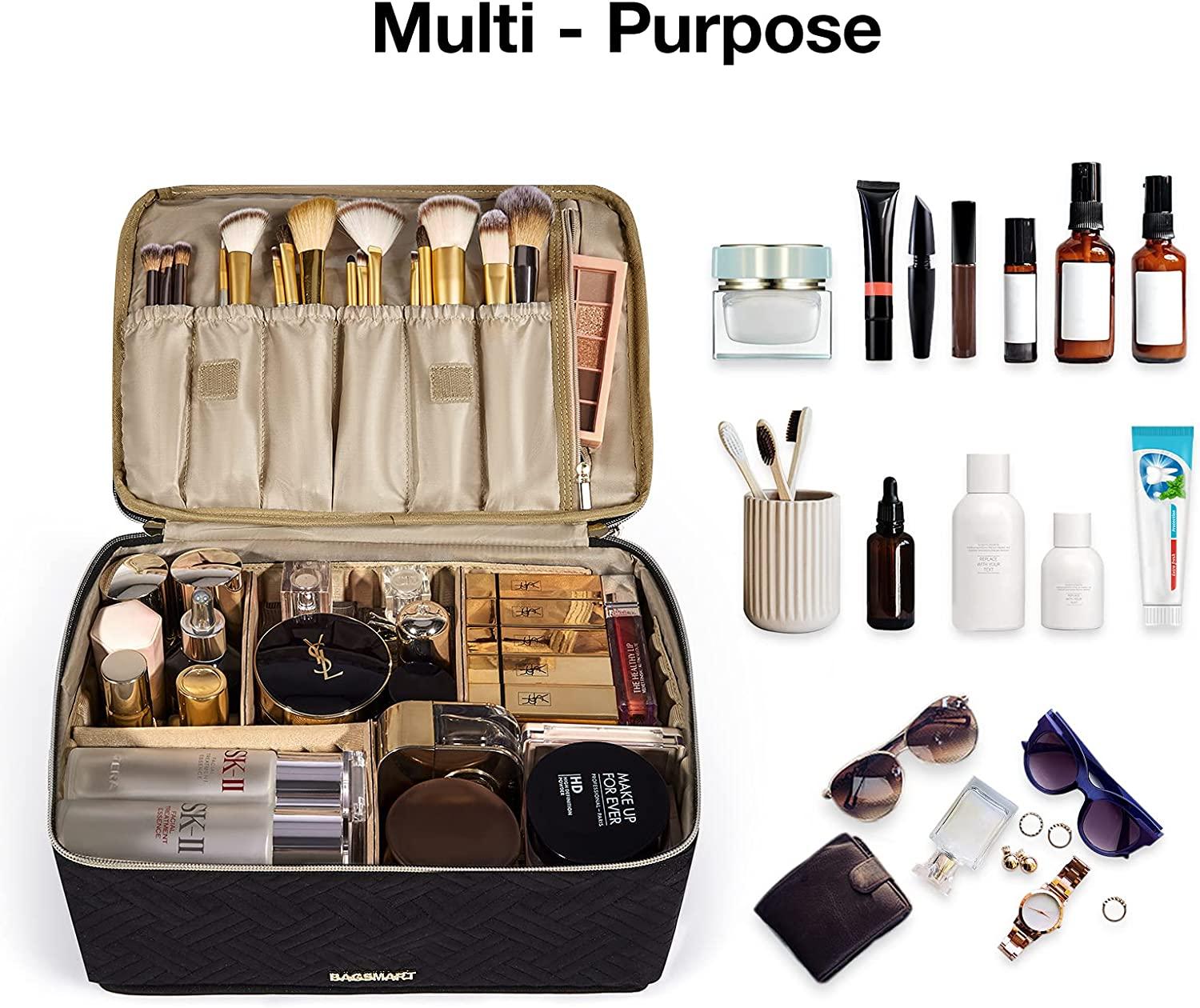 Large Makeup Bag, BAGSMART Double Layer Cosmetic Bag Travel Makeup