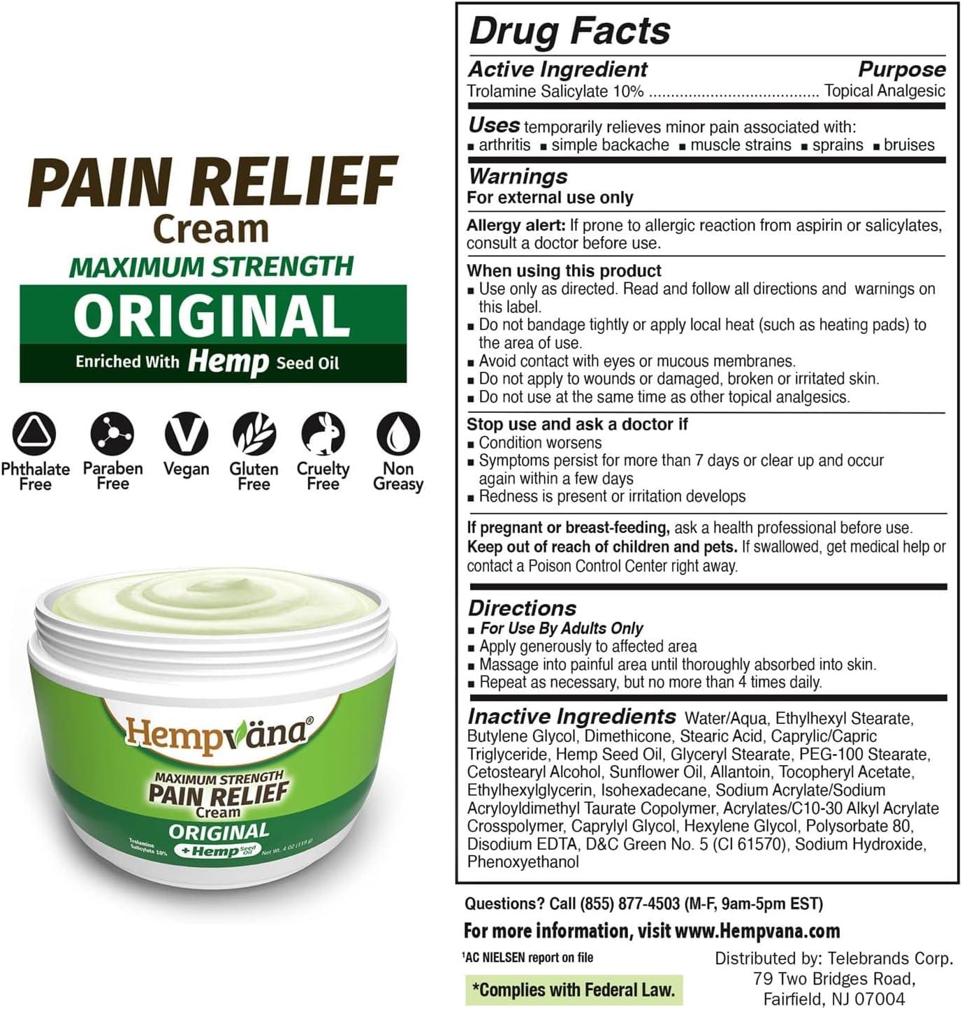 Hempvana Original Pain Relief Cream Maximum Strength 4 Oz Jar Fast