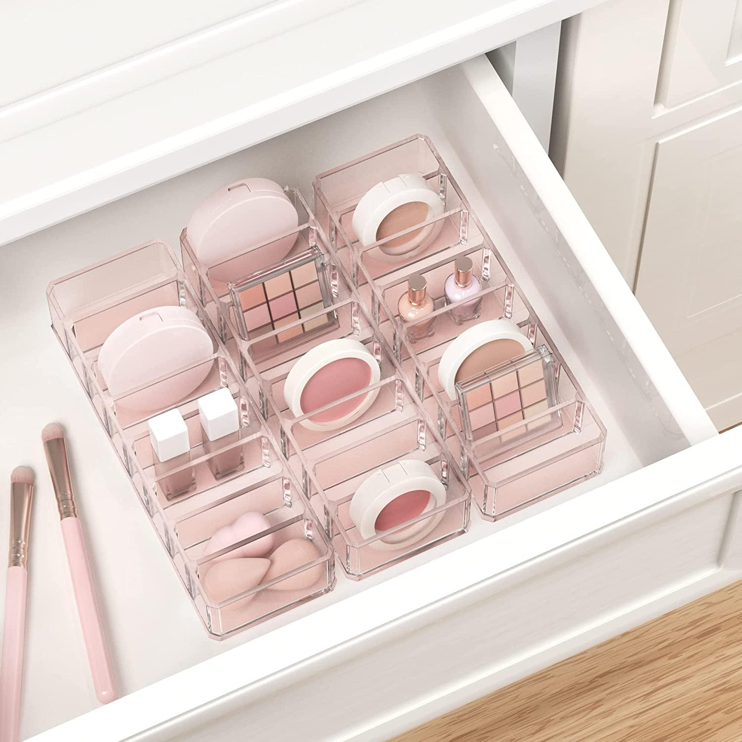 HBlife Clear Acrylic Makeup Compact Organizer, 8 Spaces Vanity Organizer  Stand Eyeshadow Pallet Storage For Lipstick Bronzer Powder Highlighter,  Skincare Cosmetic Display Cases For Bathroom Pink