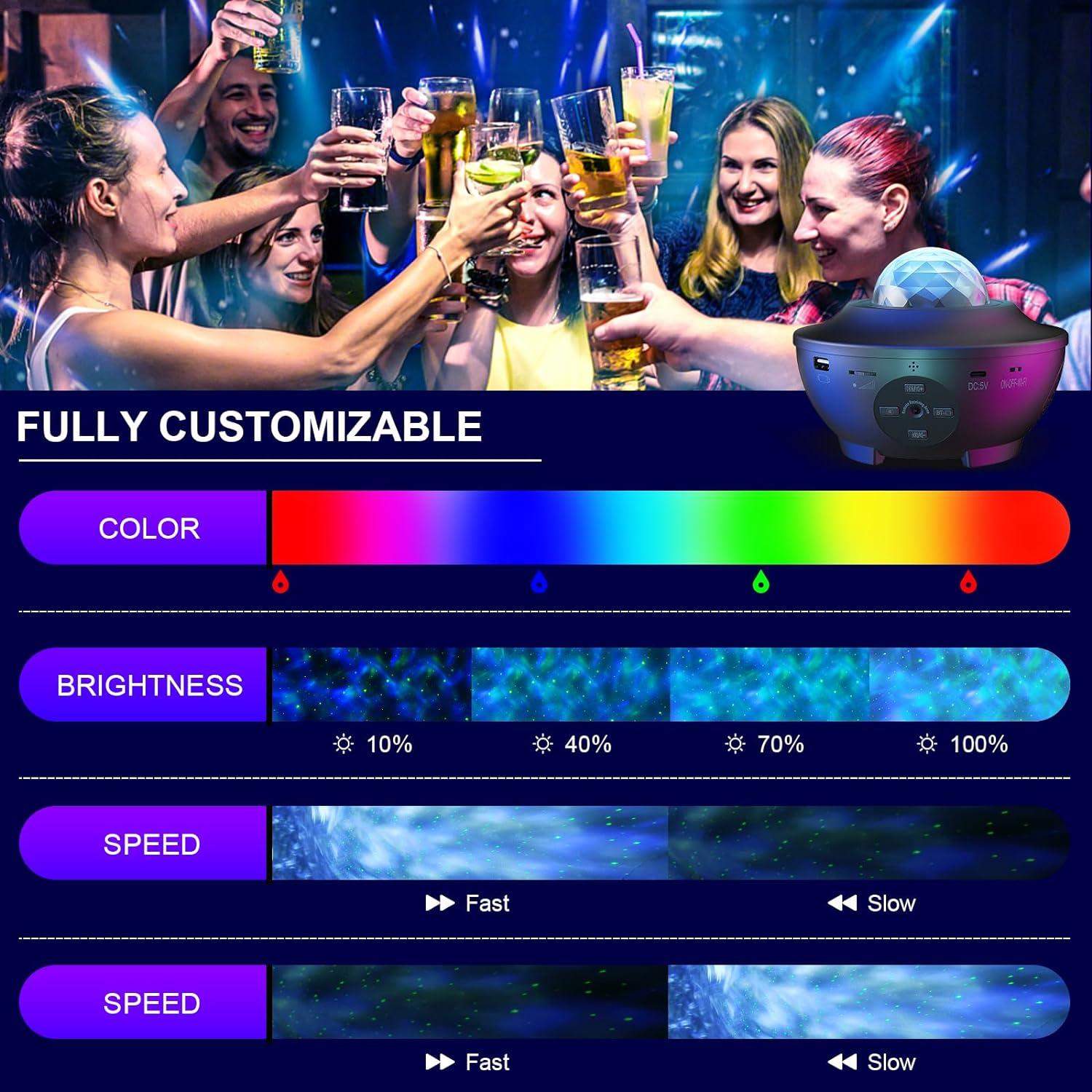 Cordless Projector Light, 1Pack Ocean Wave Lamp With Remote Control Rechargeable 16 Color Adjustable Brightness Northern Night Light For Kids Bedroom Living Room Game Party - View #4