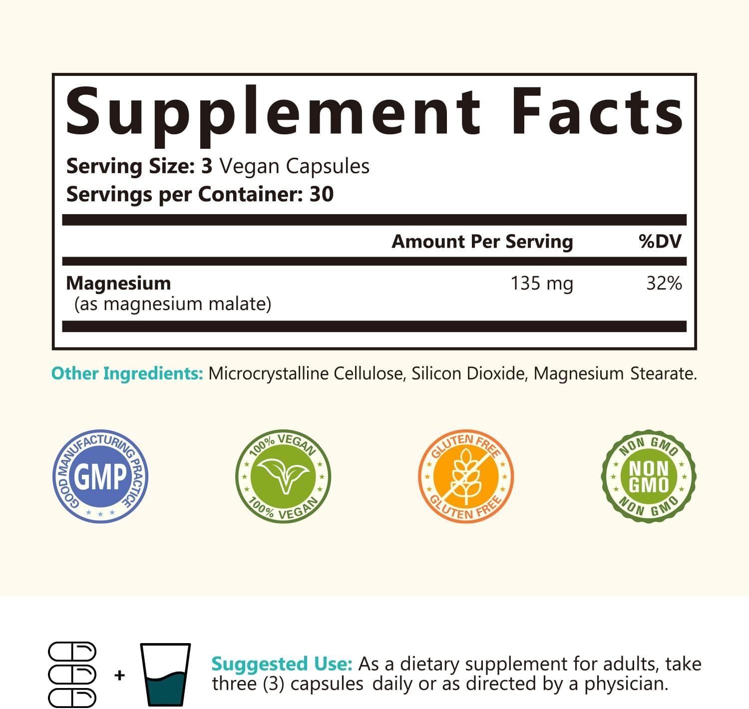 NatureMyst Magnesium Malate Chelated Form Highly Absorbable Non