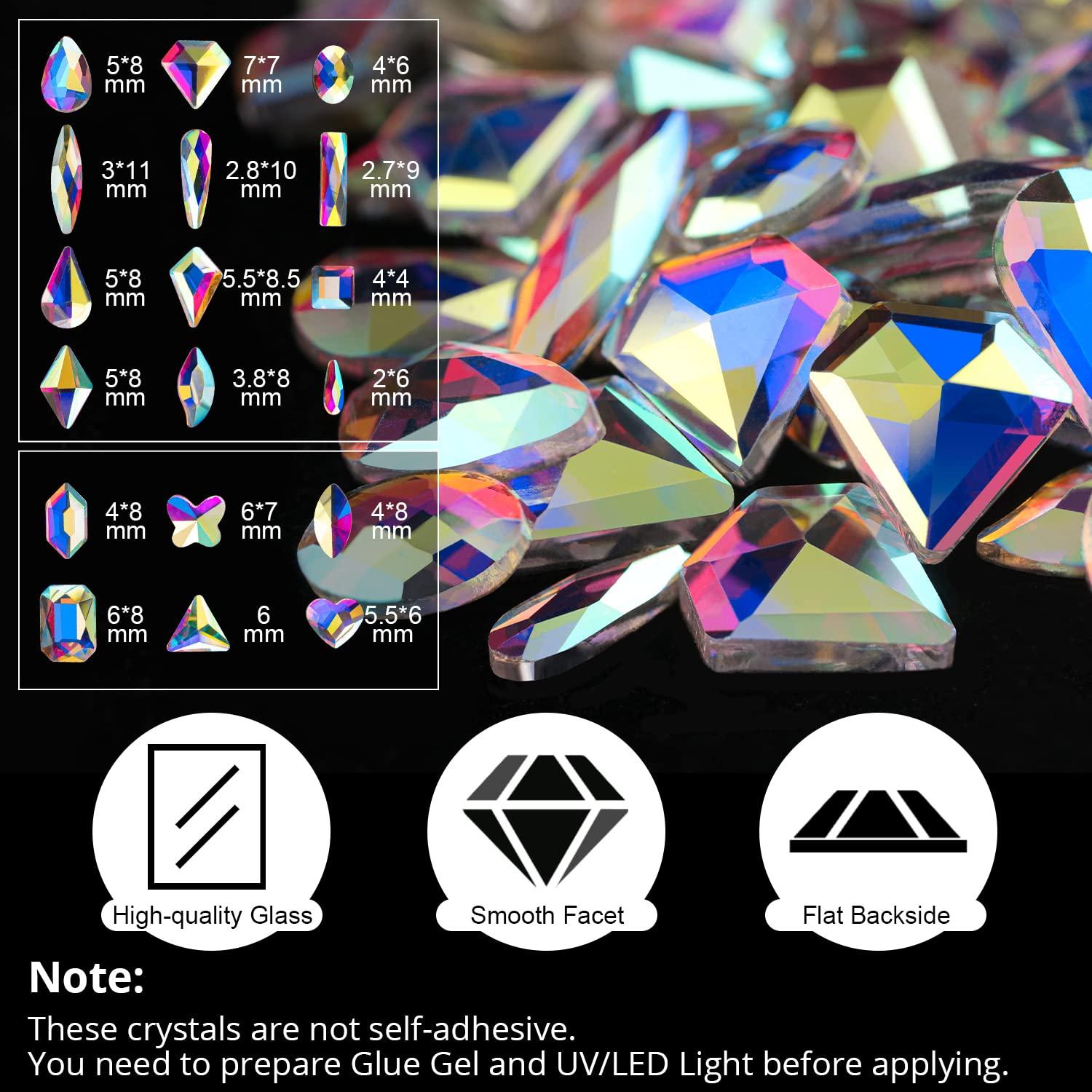 18 Styles Multi-shaped Glass Gemstones for Nails and 6 Sizes Round Crystal  Rhinestones Kit #1, Iridescent AB Nail Art Charm Bead Manicure Decoration  with Pickup Pencil and Tweezer 01-Iridescent AB