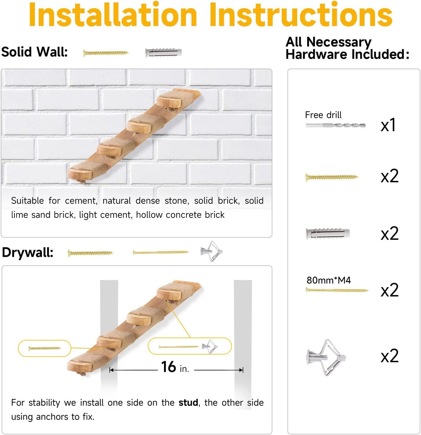 FUKUMARU Wall Mounted Cat Climbing Shelf 4 Step Stairway with Jute