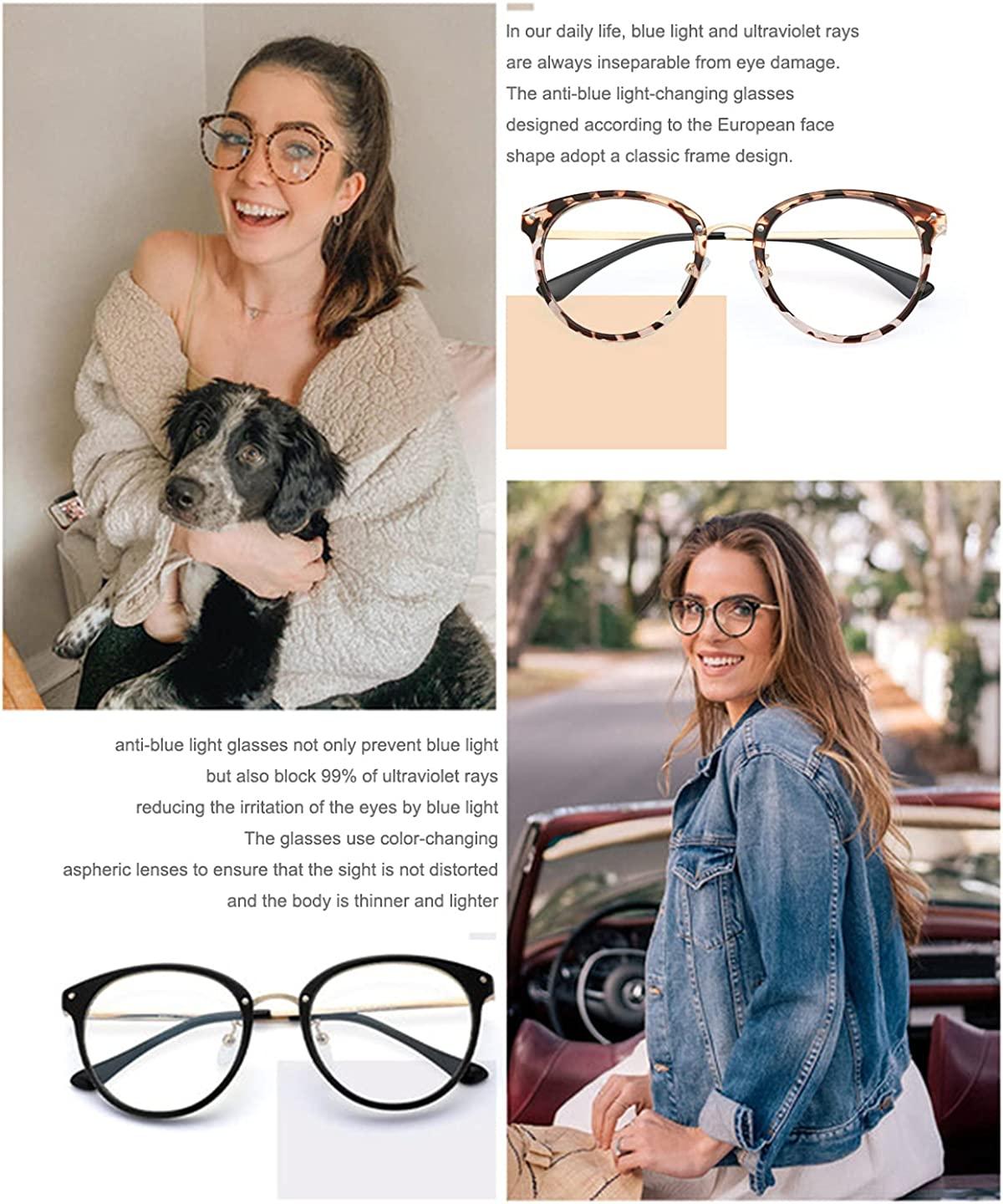 hunsquer Blue Light Blocking Glasses Women Men Retro Round
