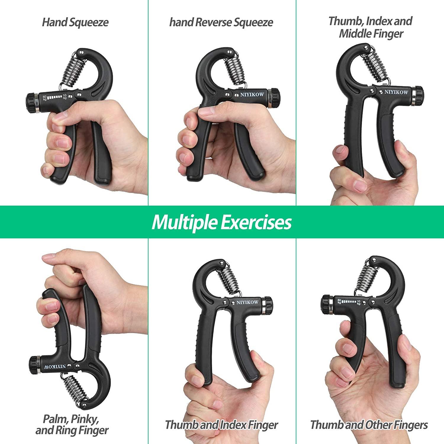 NIYIKOW Grip Strength Trainer, Hand Grip Strengthener, Adjustable  Resistance 22-132Lbs (10-60kg), Non-Slip Gripper, Perfect for Musicians  Athletes and Hand Rehabilitation Exercising Black-1Pack