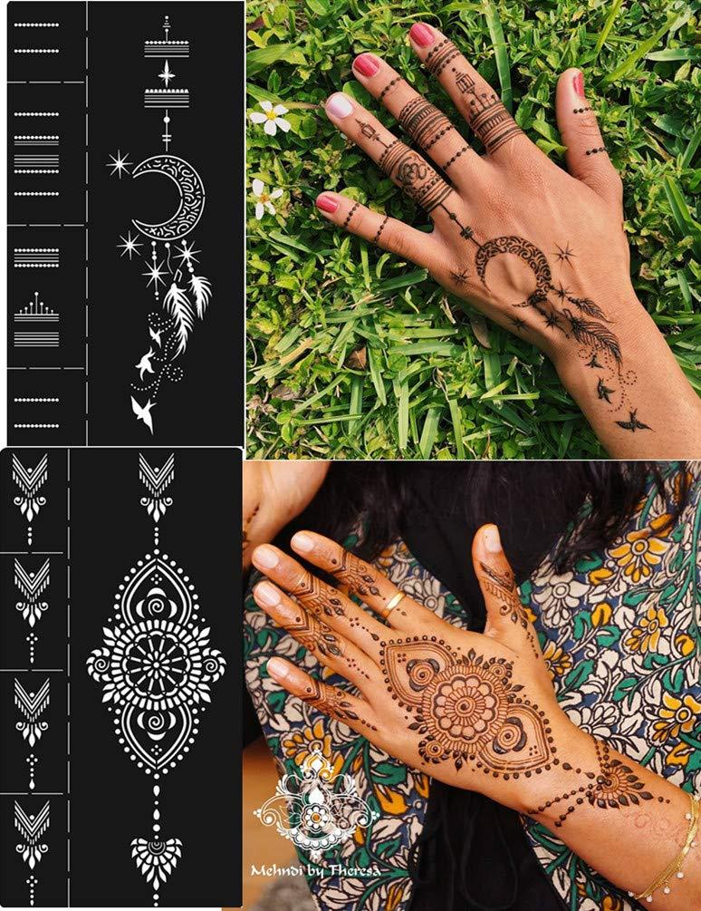 DIVAWOO 12 Sheet Henna Tattoo Stencils, Hand Temporary Tattoo Stickers,  Indian Arabian Self Adhesive Tattoo Templates BLACK