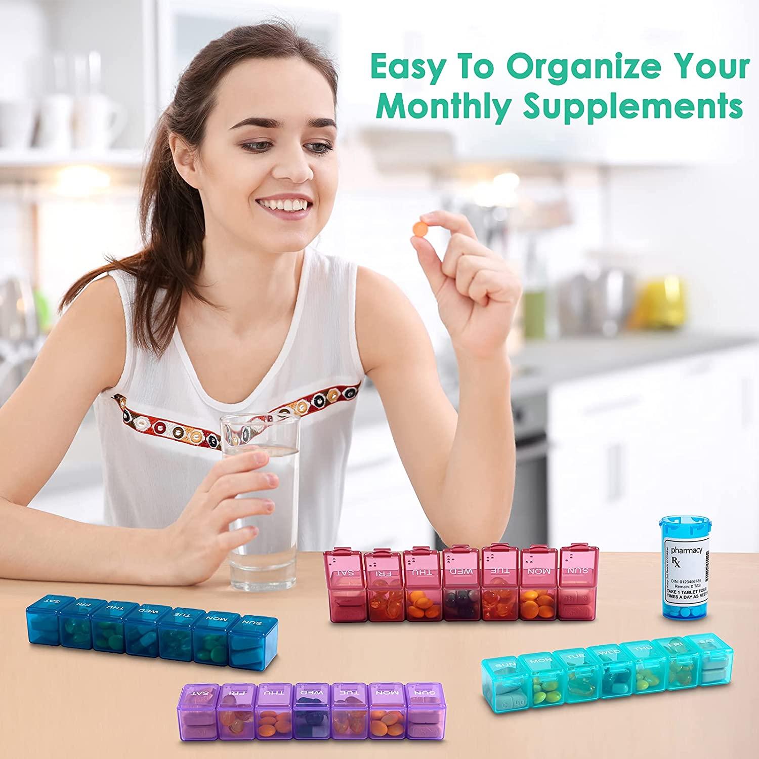 Kononia Monthly Pill Organizer,4 Pack Weekly Pill Organizers,Small Pill Organizer, Travel Pill