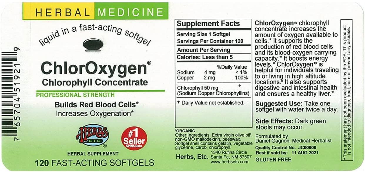 Herbs Etc. ChlorOxygen Chlorophyll Concentrate AlcoholFree 120 Fast