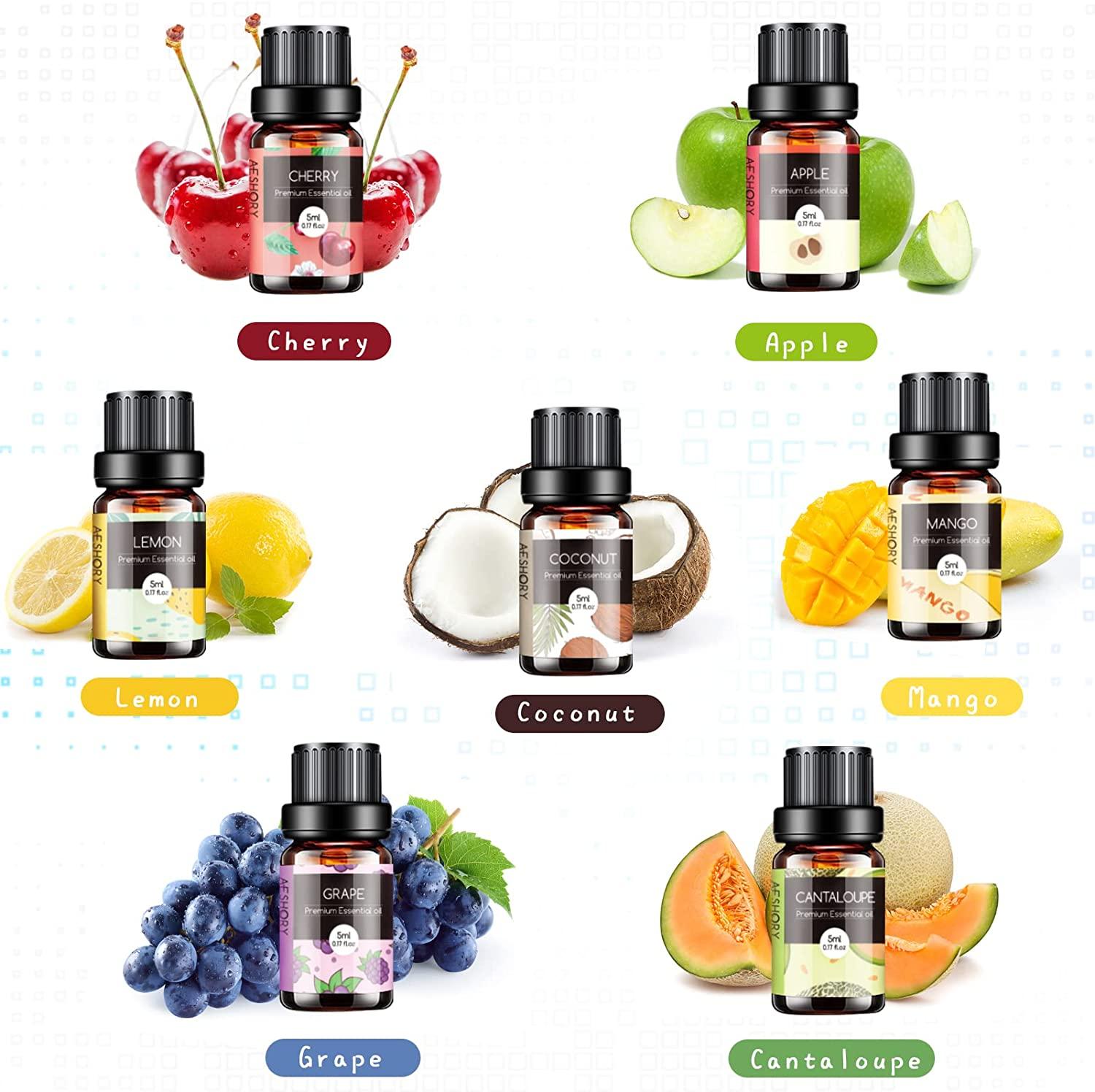 Essential Oil Sets - for Diffuser,Humidifier with Mango,Watermelon,Passion  Fruit,Cherry,Lime,Freesia Essential Oils 6 X 10 ML