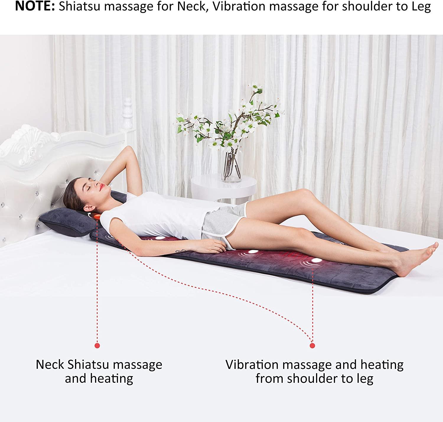 Full Body Massage Mat Heated Shiatsu Neck and Lumbar Support Massager 9  Modes