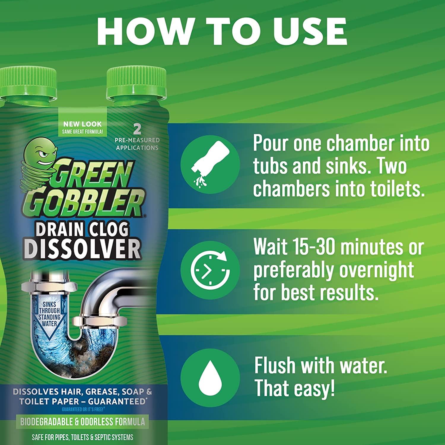 Green Gobbler Drain Clog Dissolver, Drain OpenerCleaner ,Toilet Clog
