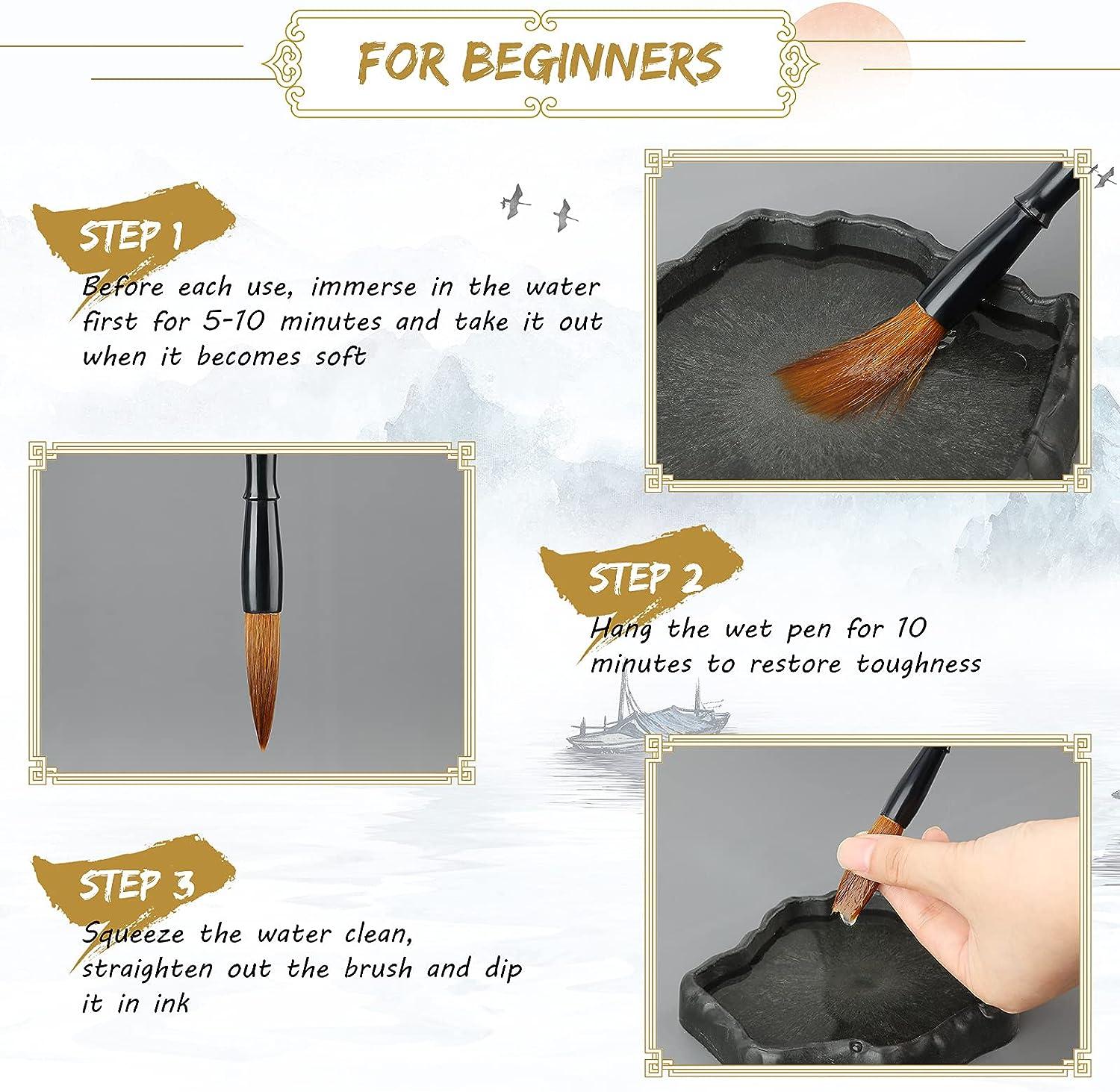 Chinese CALLIGRAPHY Set 5 Brush Japanese Sumi-e Ink - Never Used