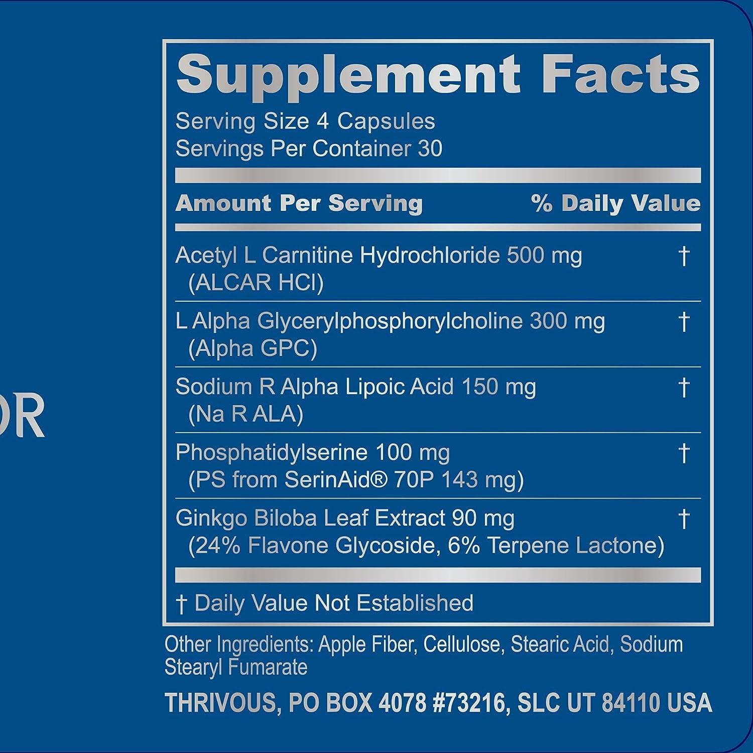 Thrivous Alpha Nootropic Supplement - Brain & Nerve Function Support - 120  Capsules | Buy Now with Express International Delivery