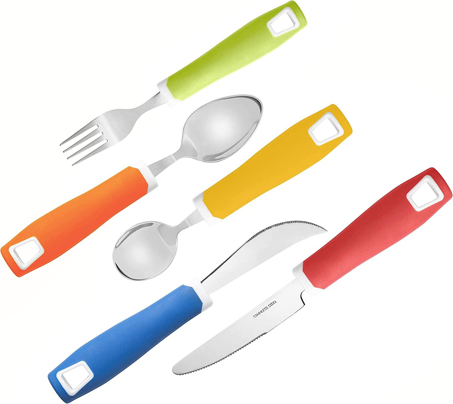 K Eatlery Set of 3 Weighted Utensils :: heavy handle teaspoon, fork, table  knife for shaky hands