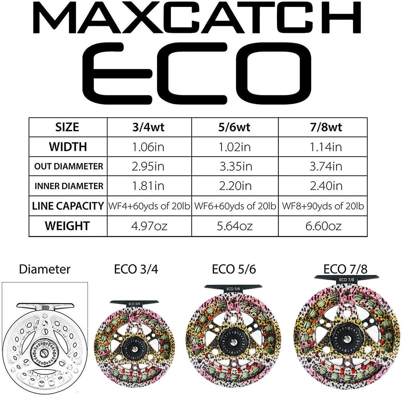 M MAXIMUMCATCH Maxcatch ECO Large Arbor Fly Fishing Reel (3/4wt 5/6wt  7/8wt) and Pre-Loaded Fly Reel with Line Combo Rainbow Trout Reel Loaded  Moss Green Line 3/4 weight