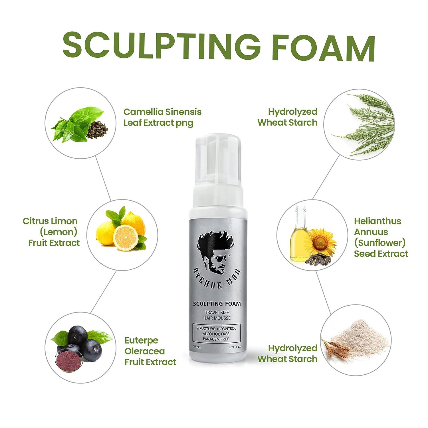 Avenue Man Sculpting Foam for Men - Travel Size (1.69 oz) - Firm Hold  Volumizing Hair Mousse with Herbal Extracts Styling Products - Alcohol and  Paraben-Free Volumizer - Made in the USA
