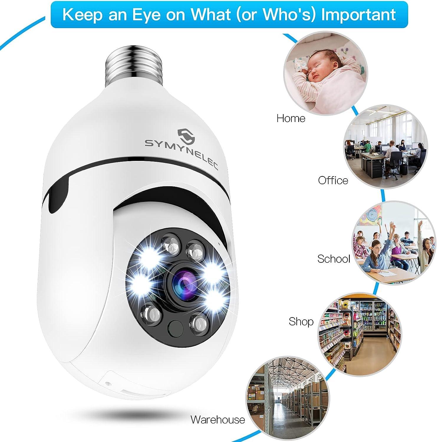 SYMYNELEC Light Bulb Security Camera 2K Wireless WiFi Light