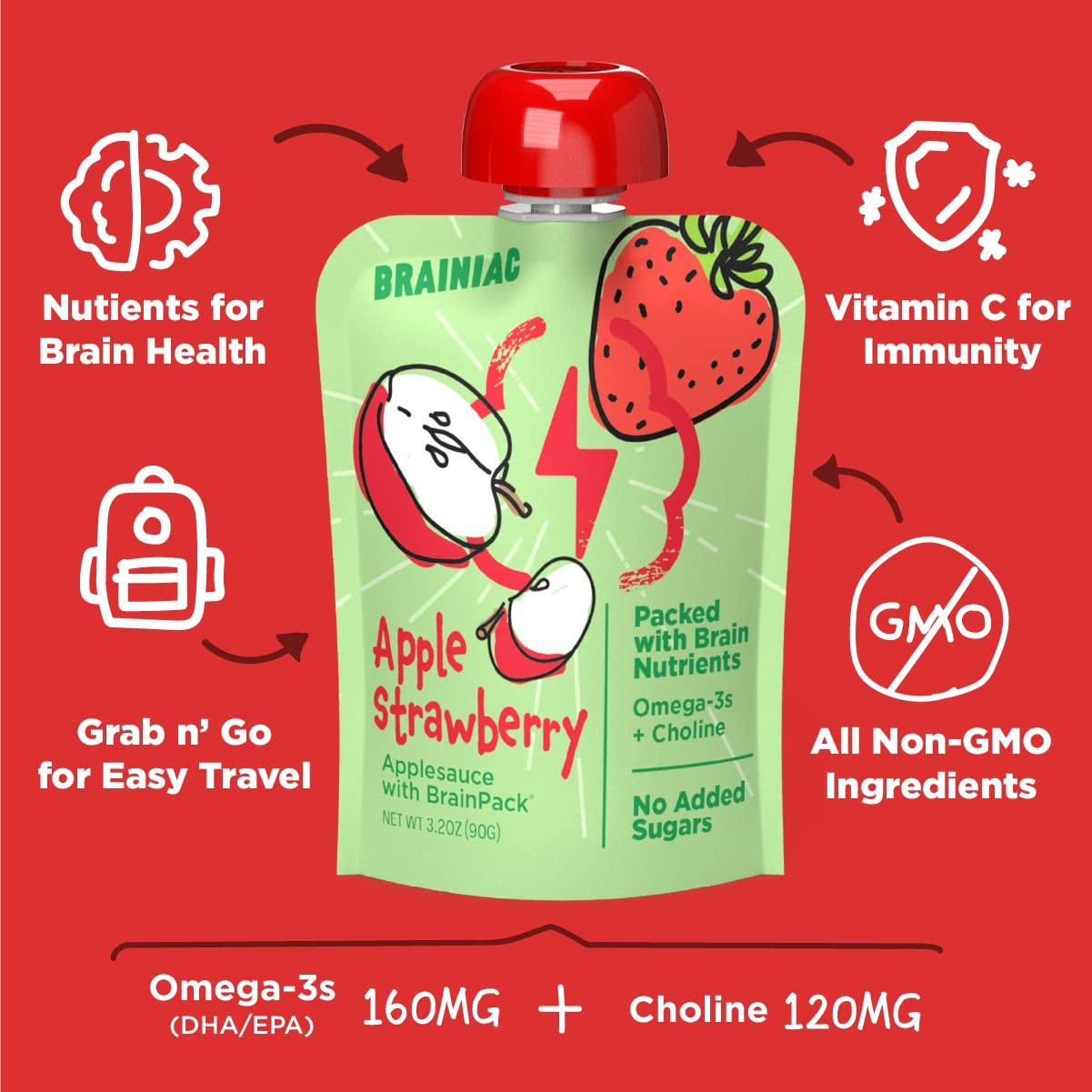 Brainiac Apple Strawberry Applesauce Pouches 20 Count, 3.2 oz Omega