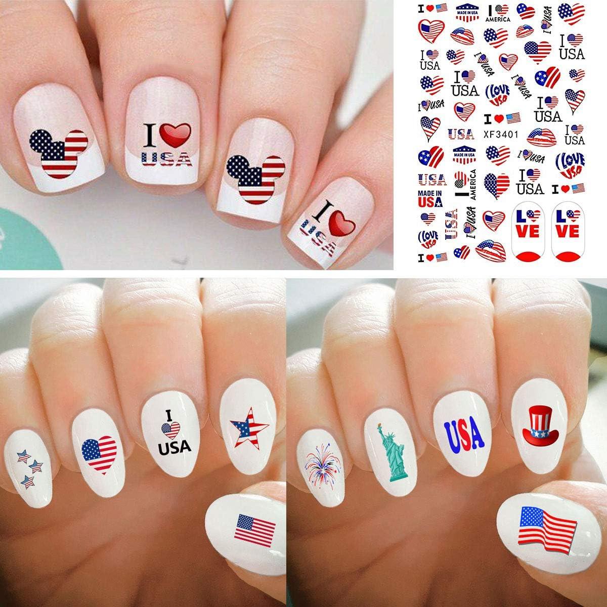 Amazon.com: Flag Nail Art Sticker 3D USA July 4 Self-Adhesive Acrylic Nail  Decoration Victory Patriotic American Heart Star Butterfly I Love Flame for  Girl Women DIY Nail Design Manicure Decor Supplies,8 Sheets… :