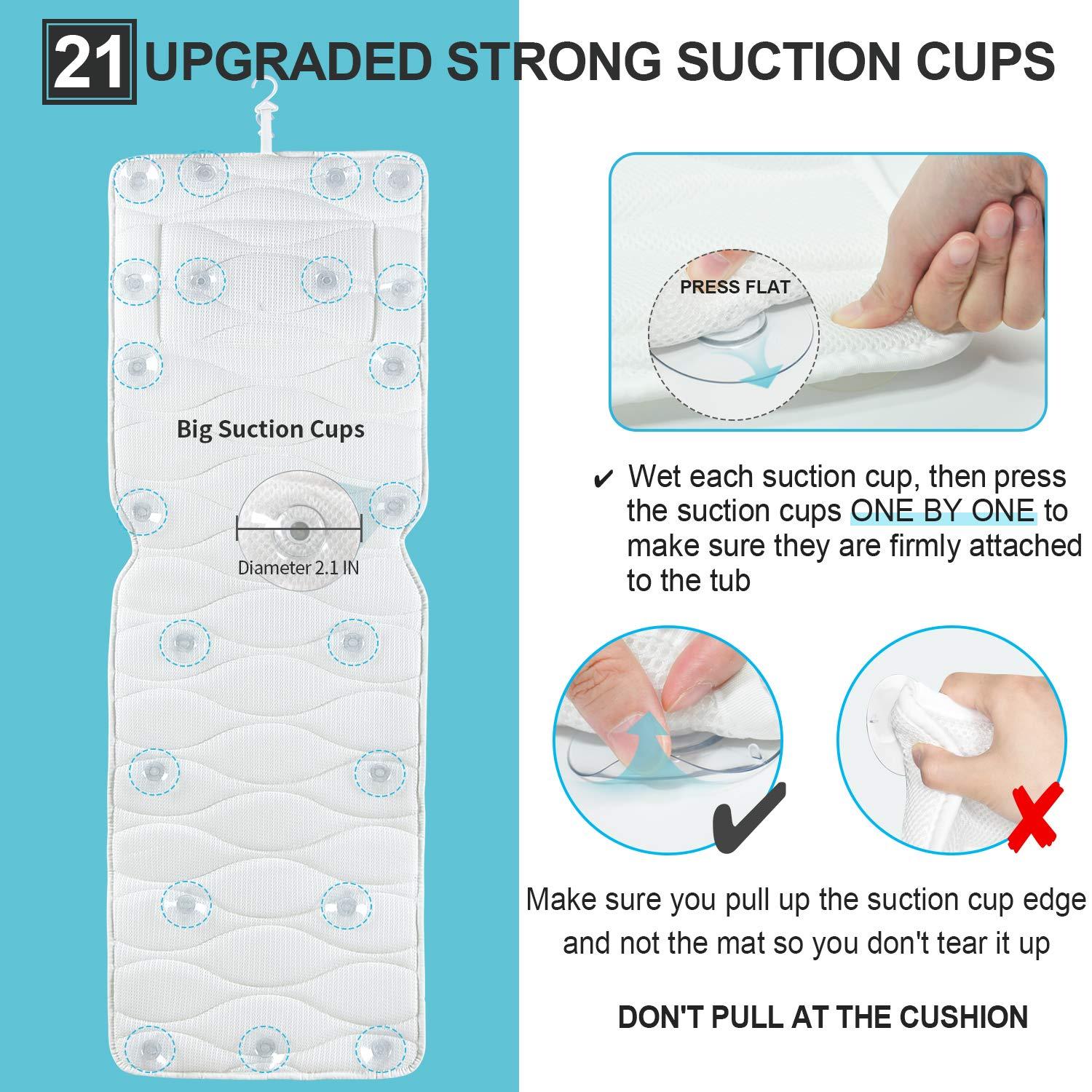 Full Body Bath Pillow, Bath Pillows For Tub With Mesh Washing Bag 21 Non Slip Suction Cups Spa Bathtub Pillow Head Neck Shoulder Back Support 5d Air Mesh Quick