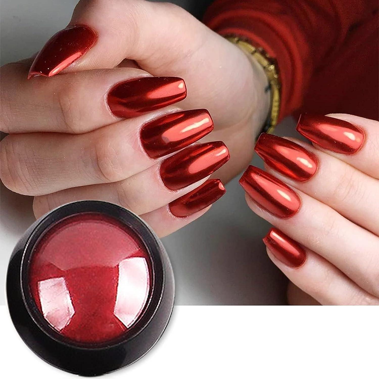 Red Nails with Holographic Glitter 2025