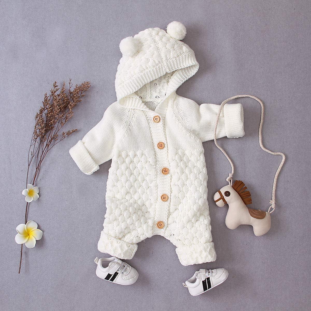 Haoakini Newborn Baby Ear Hooded Knitted Winter Romper Snowsuit