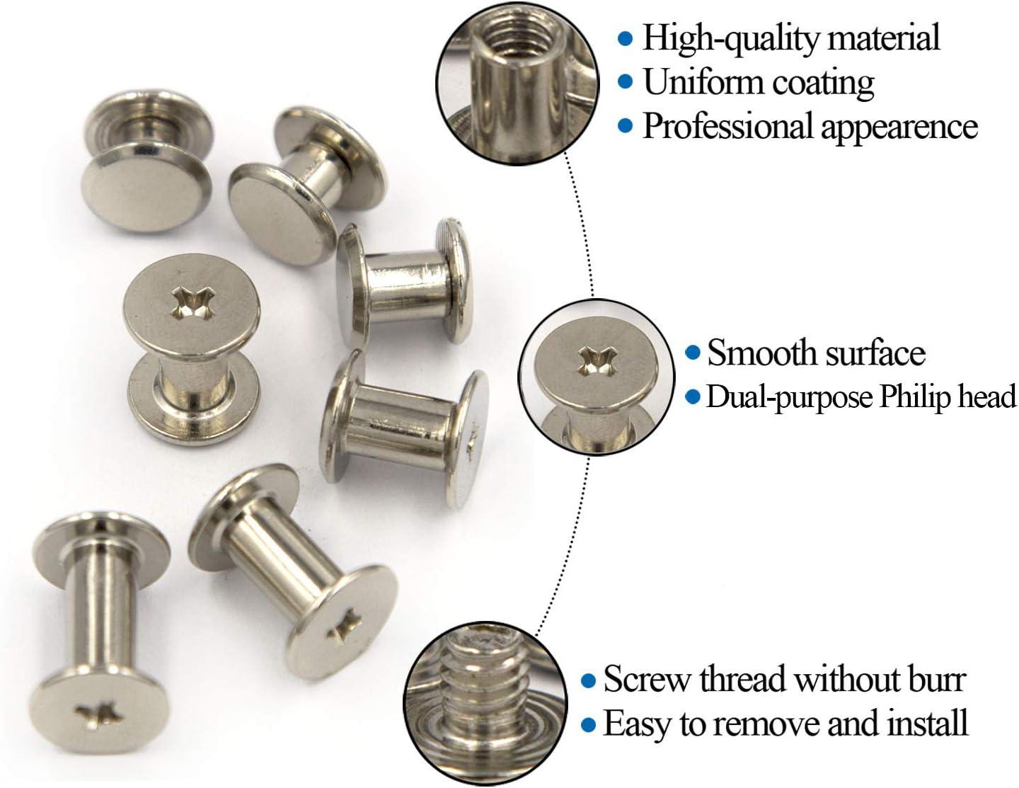90 Sets Chicago screws Assorted Kit 6 Sizes Silvery Leather Rivets 3/16(5mm)Screw  Rivets Phillip Head Book Binding Posts Nail Rivet Chicago Bolts for DIY  Leather Craft Bookbinding (5 x 4 5 6 8 10 12)