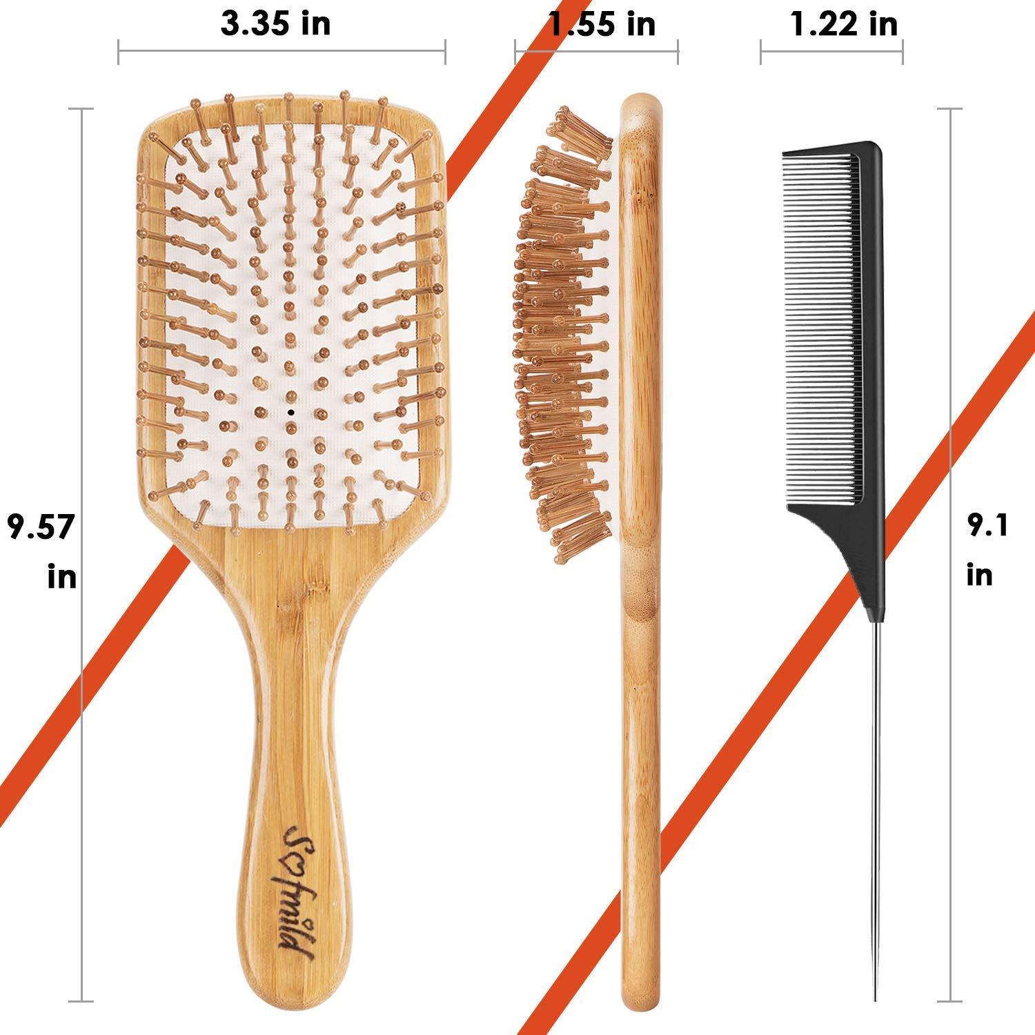 Hair BrushNatural Wooden Bamboo Brush and Detangle Tail Comb Instead