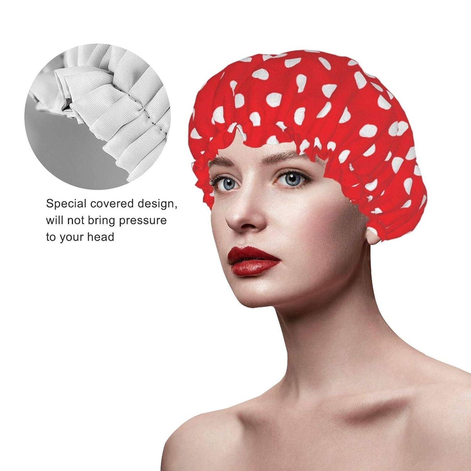 Red White Polka Dot Shower Cap Double Layers Bath Cap with Adjustable