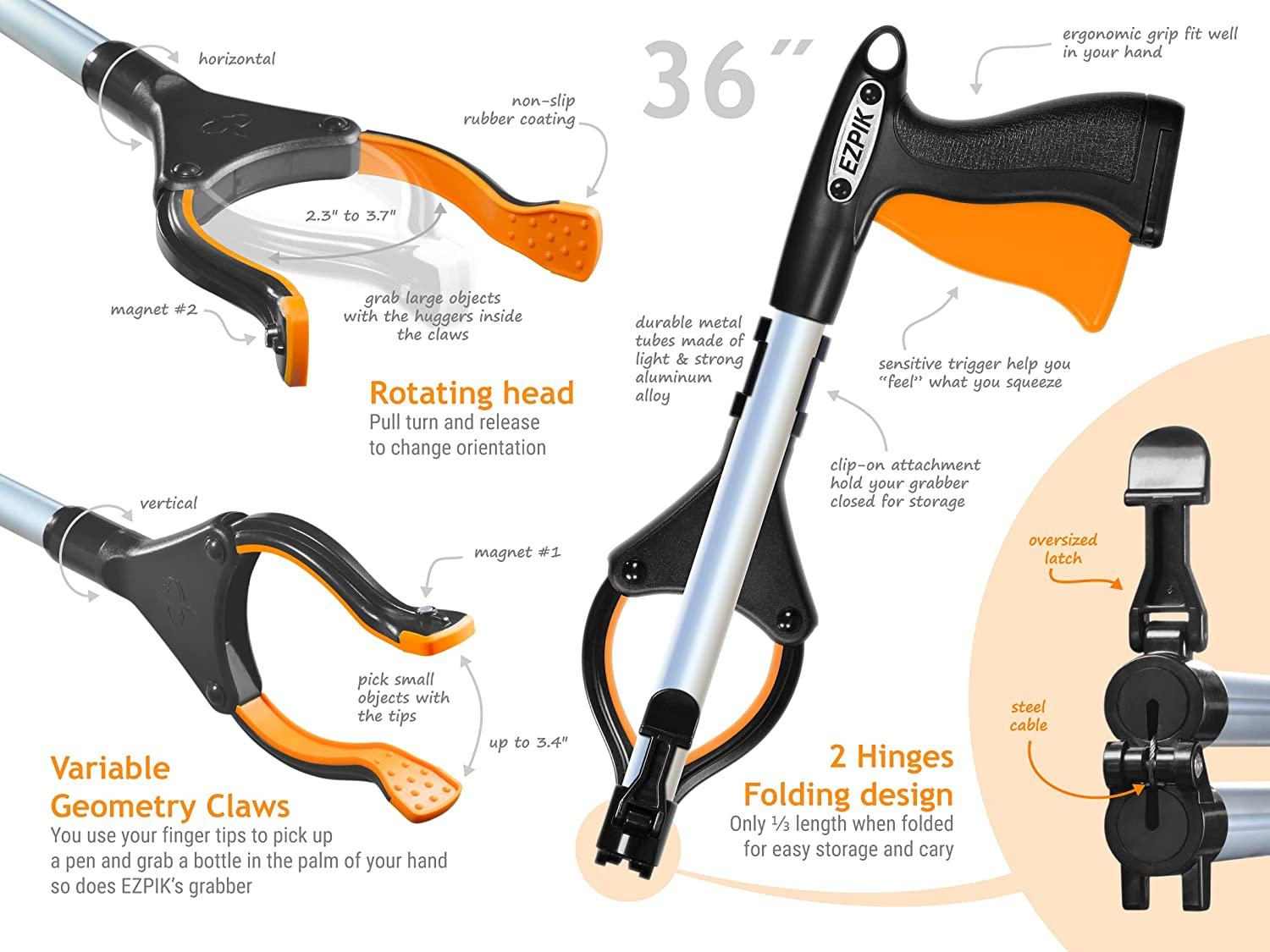 2 x EZPIK 36" Grabber Tool for Elderly Rugged Reachers for