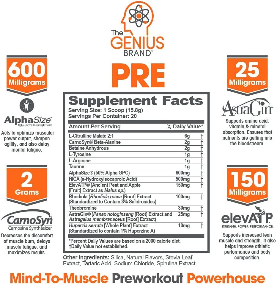 Genius Pre Workout CaffeineFree Blue Raspberry 20 Servings Buy