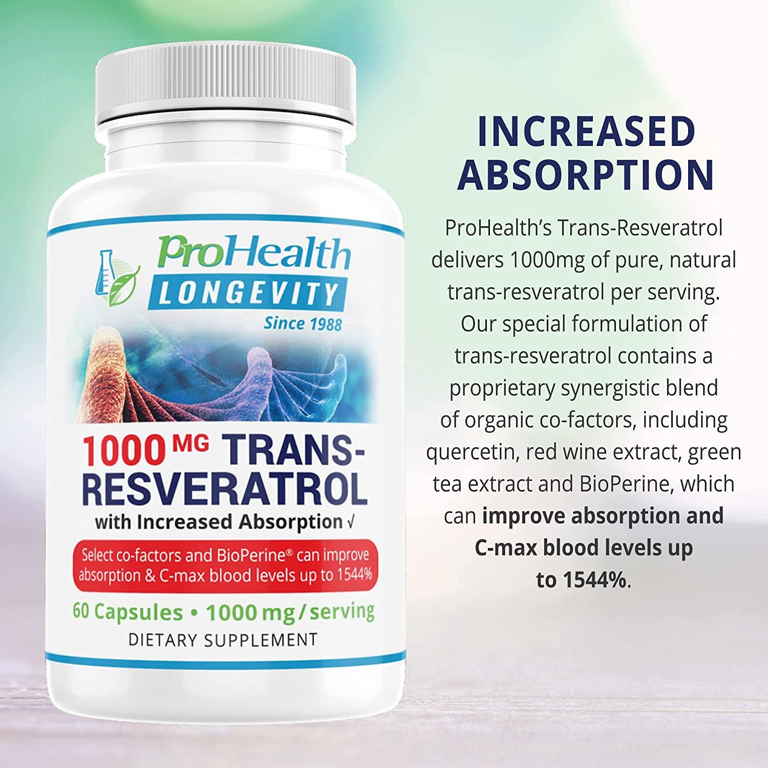 ProHealth 1000mg TransResveratrol with 15X Better Absorption 99.5