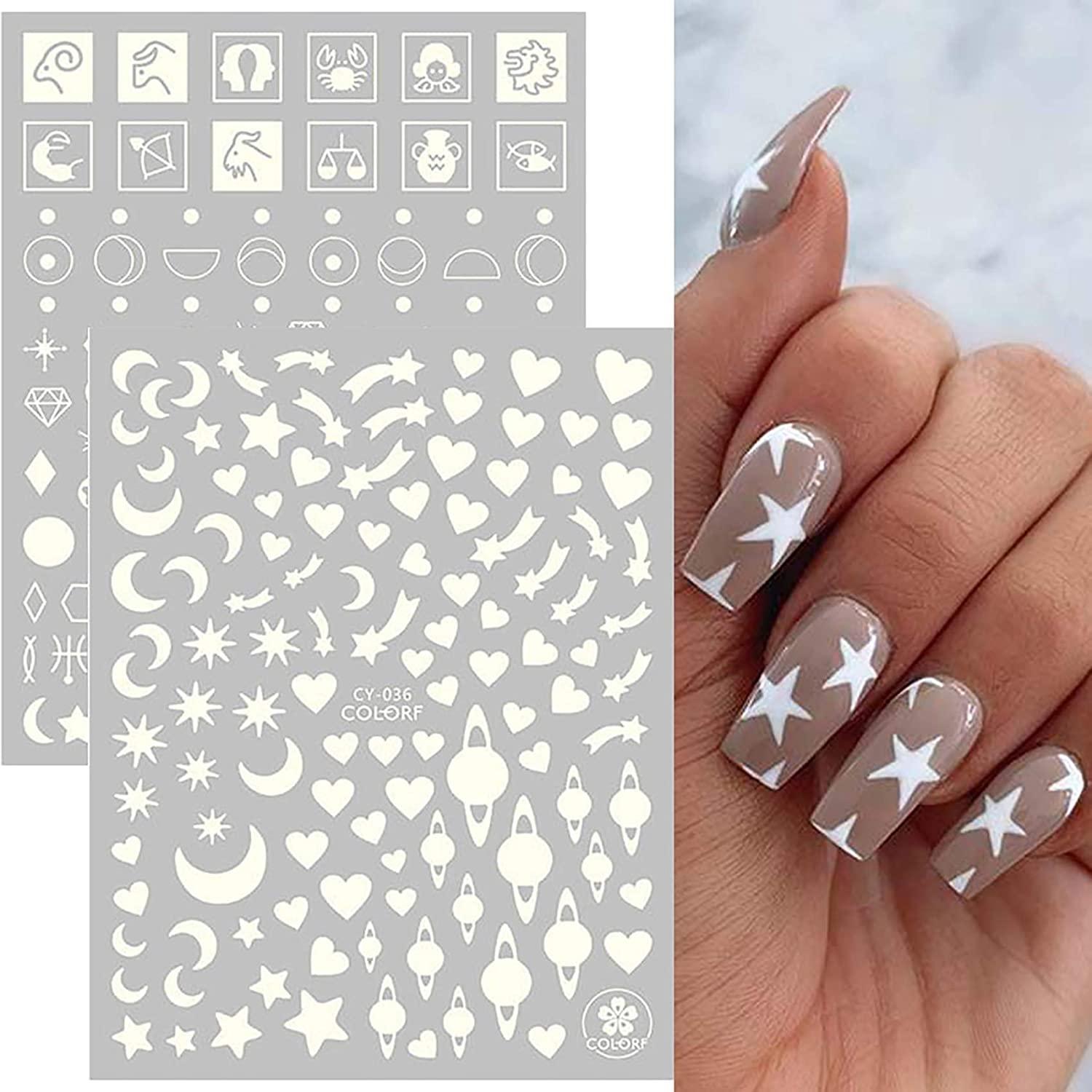Amazon.com: Butterfly Nail Art Stickers 3D Black White Nail Decals  Butterfly Nail Art Supplies Self-Adhesive Constellation Flowers Star Moon  Butterfly Nail Stickers for Acrylic Nail Designs Decorations 6 Sheets :  Beauty &