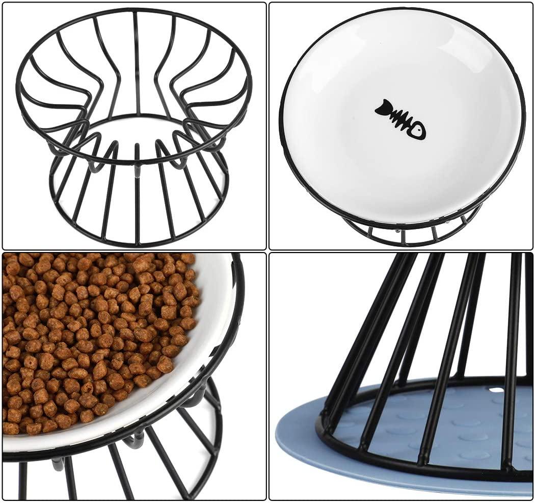 Raised Cat Food Bowl Stand Anti Vomiting Ceramic Cat Dish Elevated