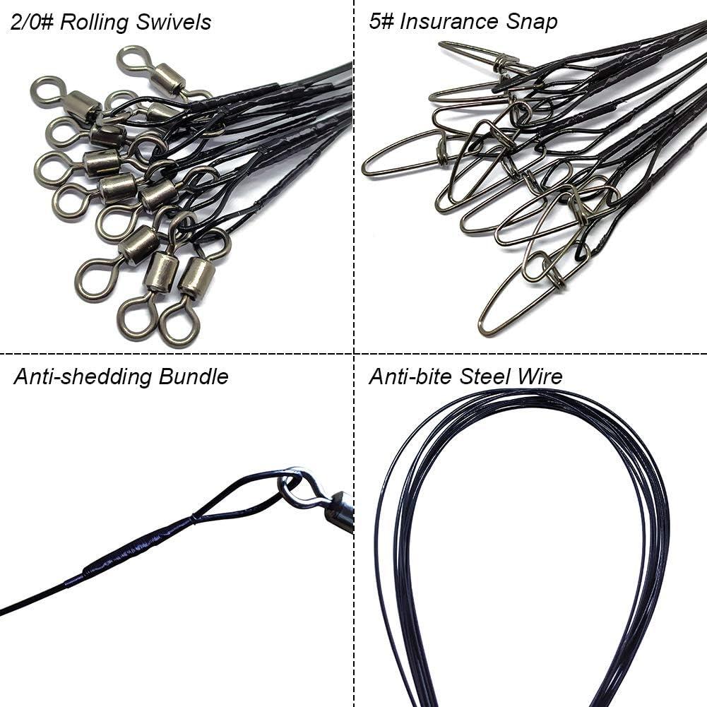25-30 PCS Stainless Steel Fishing Wire Leader Line,19.68/100-120Lb Heavy  Duty Fishing Leader Line with Rolling Swivels Insurance Snap Connect Tackle  Lures Rig or Hooks Black