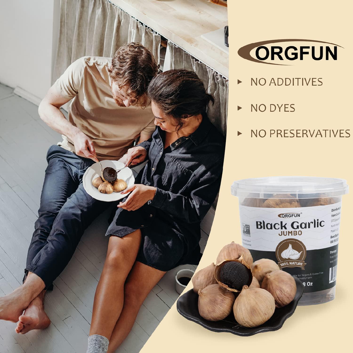 ORGFUN Jumbo Whole Black Garlic, Premium Fermented Black Garlic Cloves