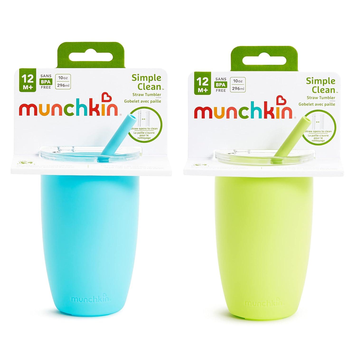 Munchkin® Simple Clean™ Toddler Sippy Cup with Easy Clean Straw, 10 Ounce,  2 Pack, Pink/Blue