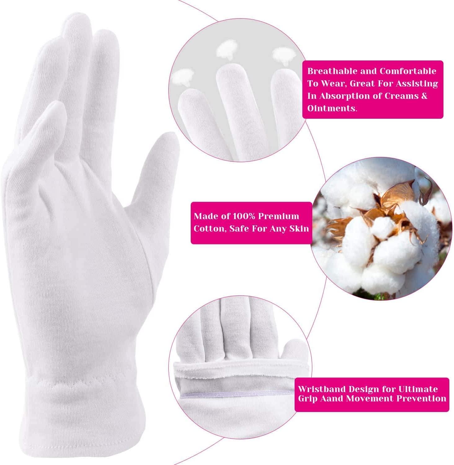 Moisturizing Gloves for Dry Hands Overnight, Selizo 3 Pairs 100 Percent White Cotton Gloves for