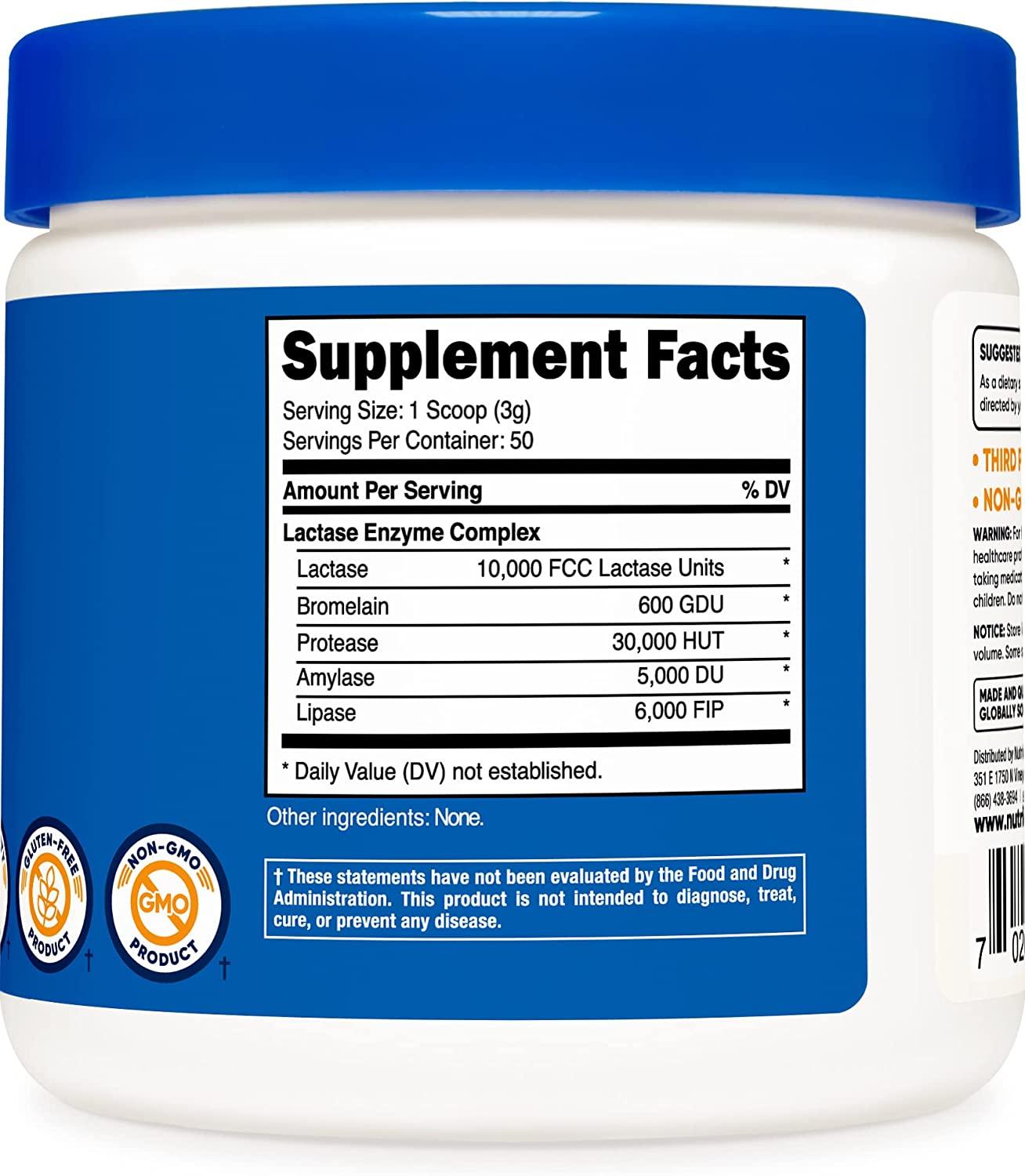 Nutricost Lactase Enzyme Powder 150G Lactase Enzyme Complex Non GMO, Gluten Free