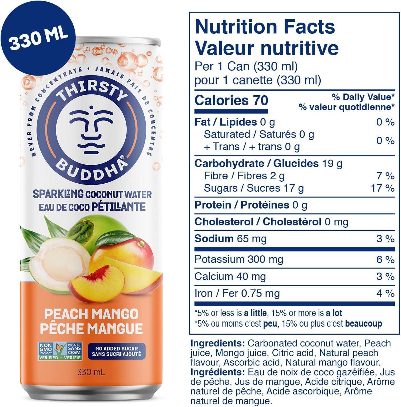 THIRSTY BUDDHA Sparkling Coconut Water Peach Mango 12/330ml