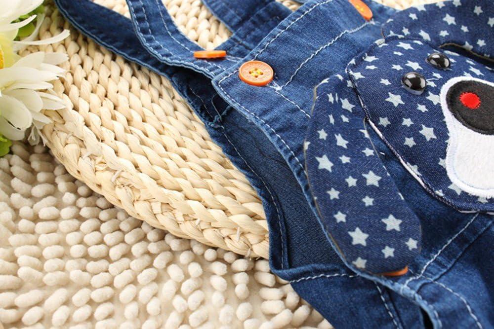 KIDSCOOL SPACE Baby Girl Jean Overalls - Toddler Denim Overalls With 3D Bunny Design