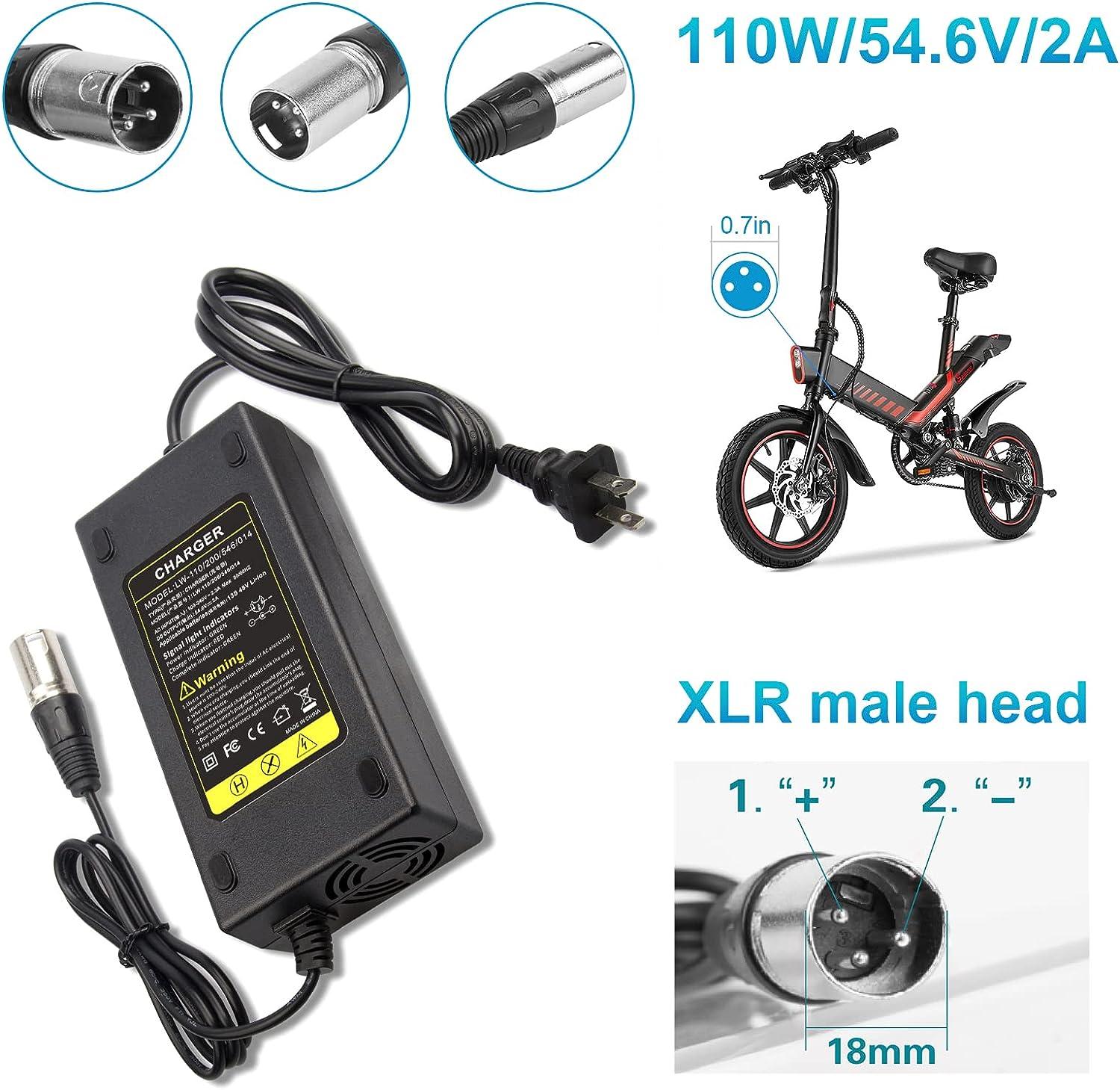 54.6V 2A Power Charger Adapter For 48V Electric Bicycles E-bike Lithium  Battery