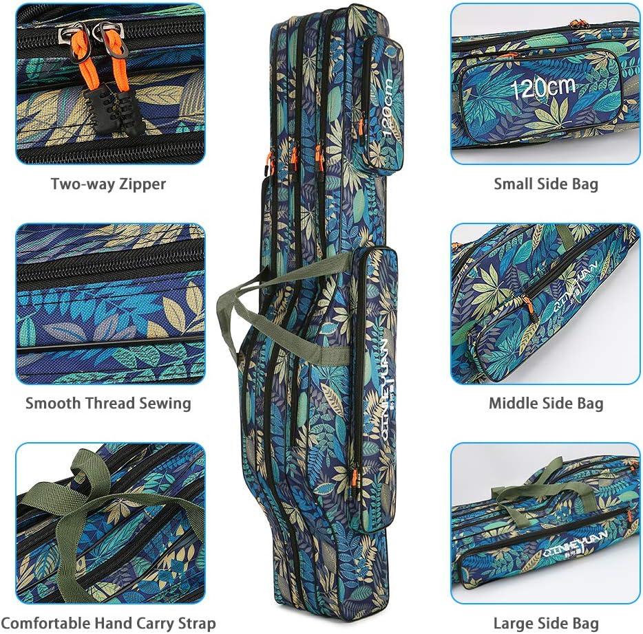 BicycleStore Fishing Rod Case Three Layers Folding Fishing Pole Storage Bags  Portable Gear Rods Reel Tackle Tool Gears Organizer Waterproof Camouflage  Travel Carry Bag Carrier for Traveling(47inch ) 47inch Blue