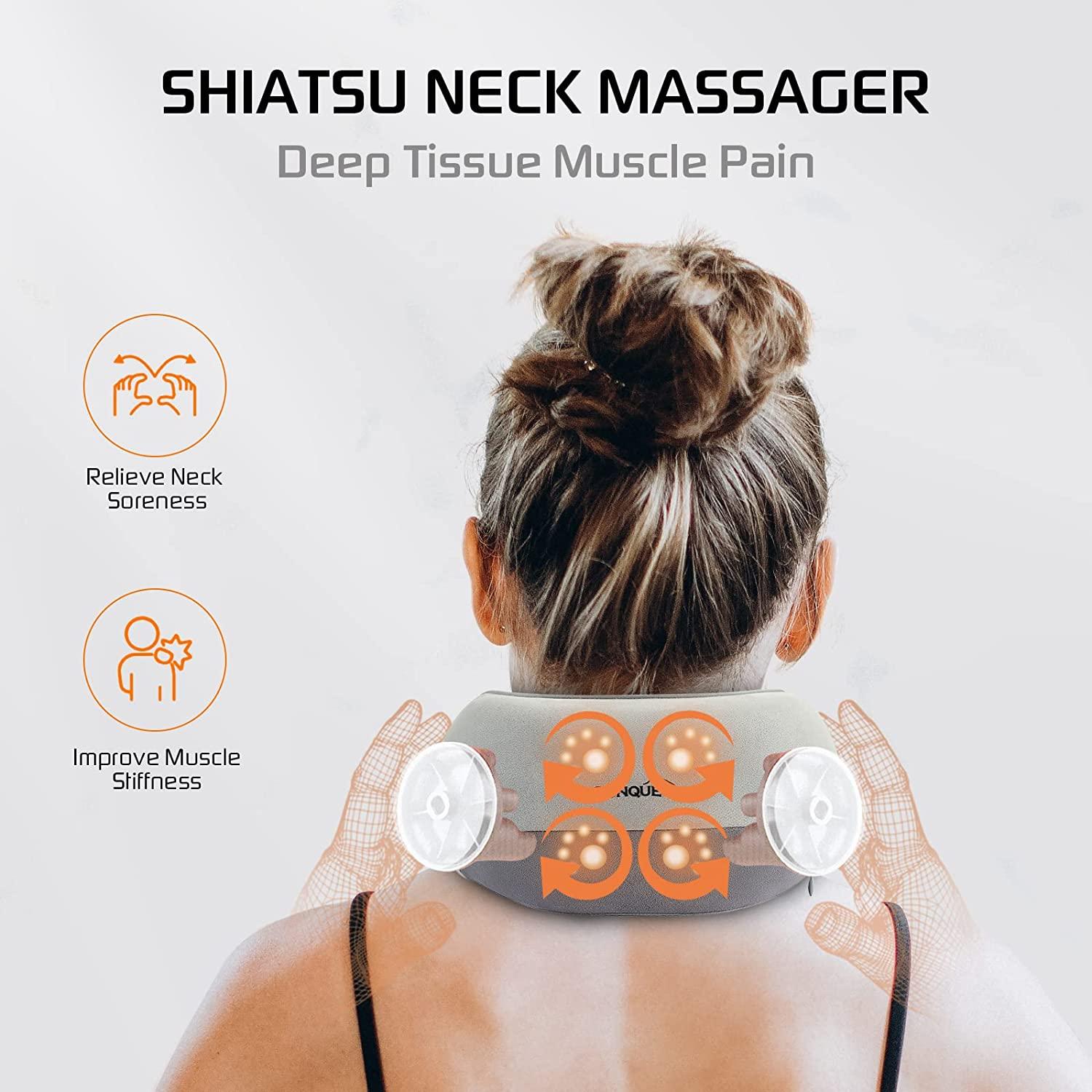 CONQUECO Shiatsu Neck Massager: Neck and Back Massager with Heat - Electric  Rechargeable Cordless Cushion Soft 3D Kneading Beads for Pain Relief  Cervical Relax, Gift, Home, Office