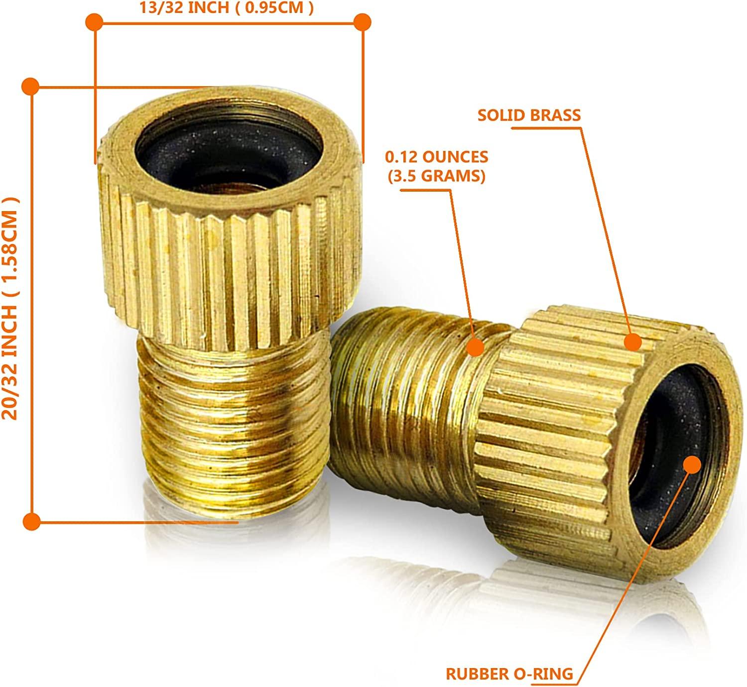 Brass Presta Valve Adaptor (Pack of 5 + 10 Caps) Convert Presta to