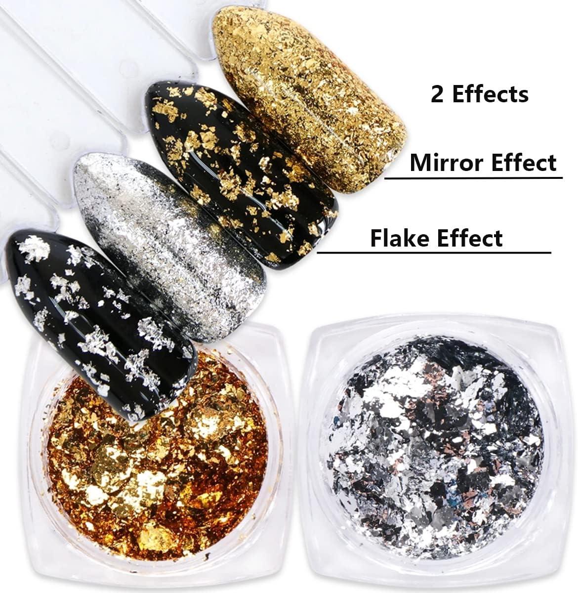  Holographic Nail Art Glitters Gold Silver Nail Glitter Sequins  3D Laser Acrylic Nails Powder Dust Nail Art Supplies Gold Nail Foil Flakes  for Nails Art Decoration Nail Sparkle Dust Glitters 8